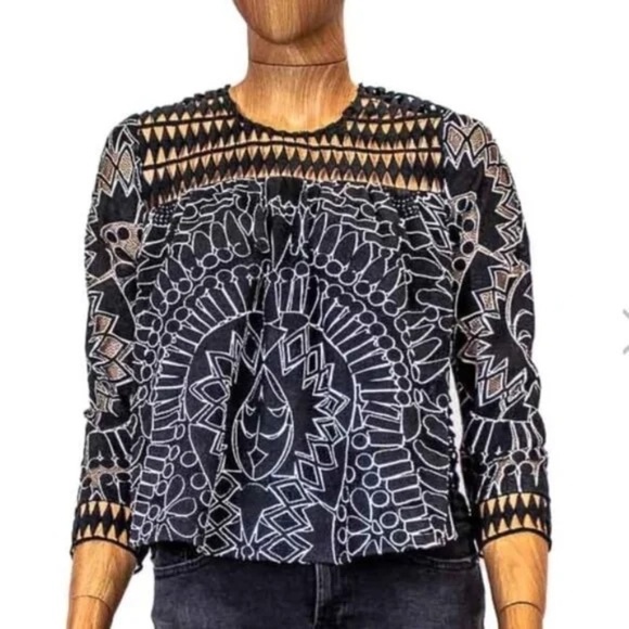 Sea New York Eyelet Blouse Black & White 33346 - Picture 1 of 12